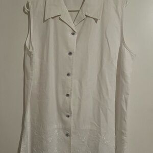 Karen Scott Sleeveless White Button-Up Top Linen Size Large